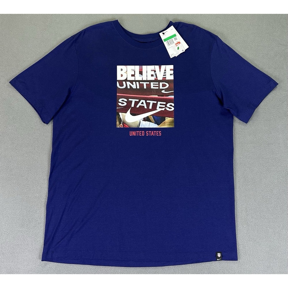 United States Mens National Soccer Team Nike Shirt XL Blue Believe USA Patriotic
